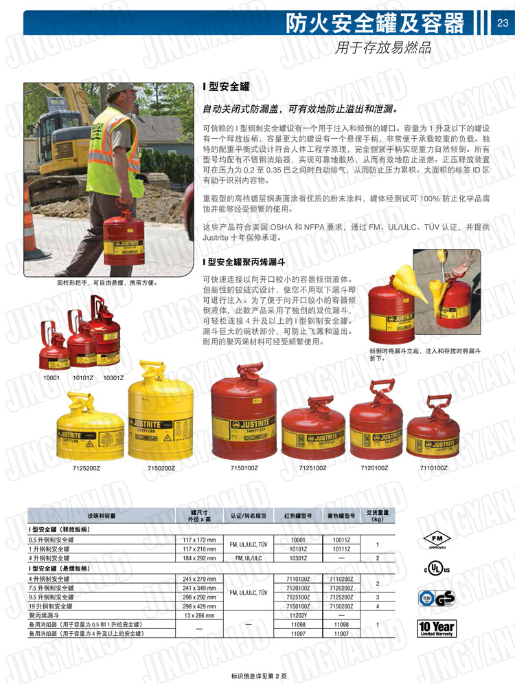 JUSTRITE，美國杰斯瑞特，justriteI型安全罐,柴油汽油存放罐，酒精松香水安全存儲罐，防火安全罐，防爆安全罐