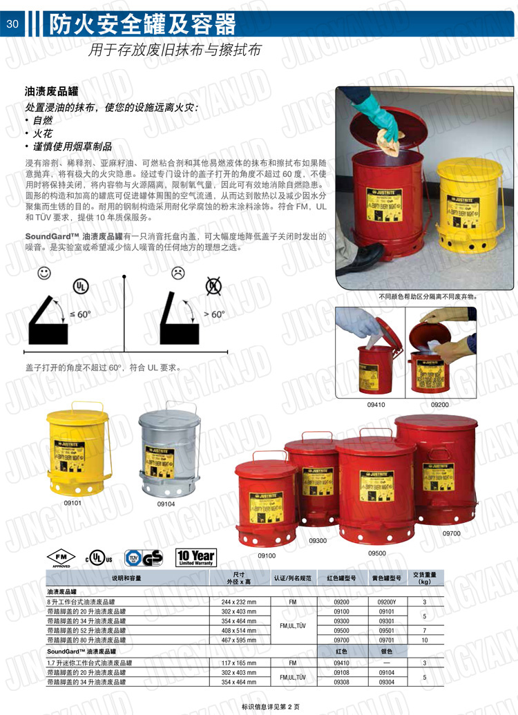 JUSTRITE，美國杰斯瑞特，防火垃圾桶，油漬廢物回收桶，化學品垃圾桶，?；防?，